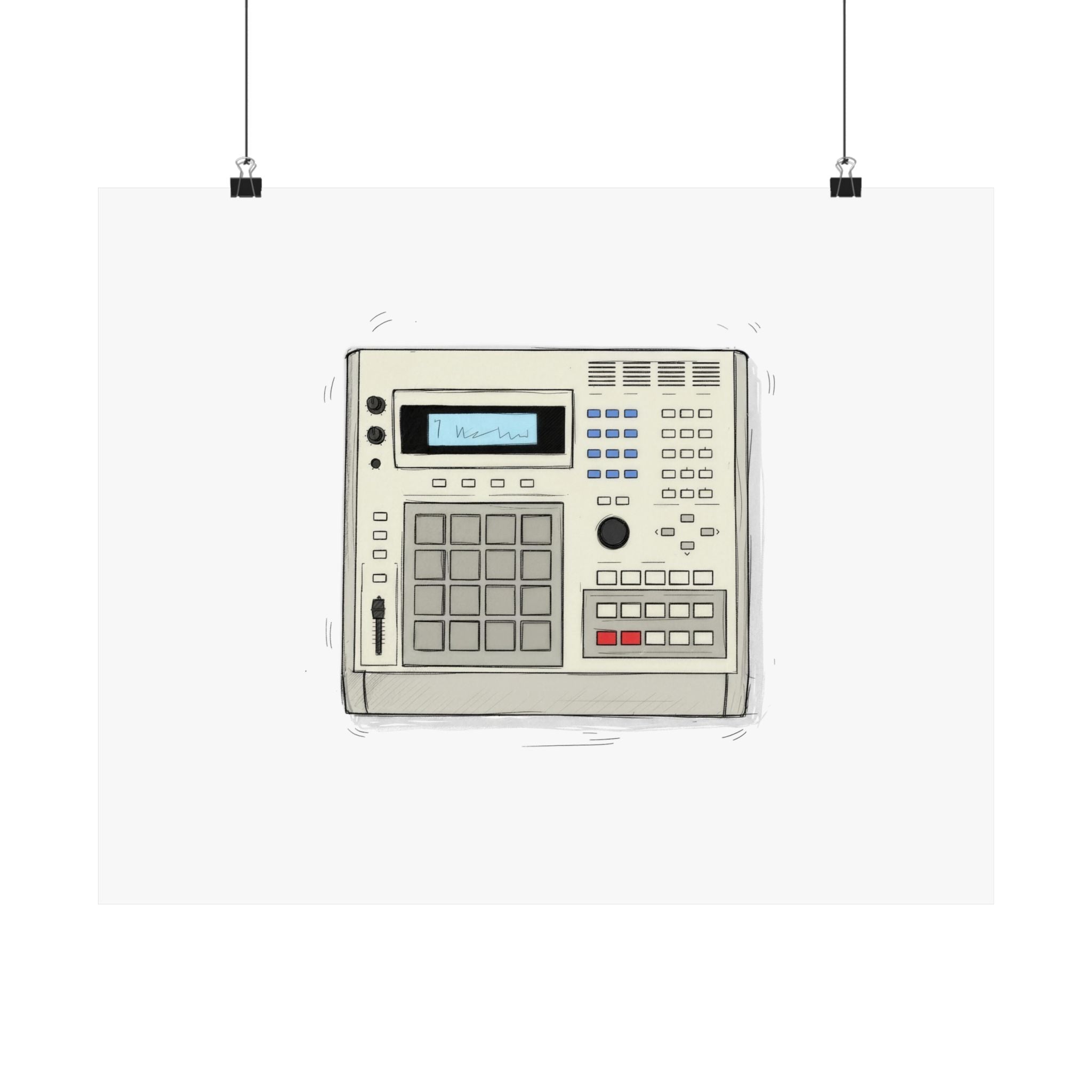 Vintage Drum Machine Art Print – Retro Sampler & Beatmaker Poster for Studio Wall