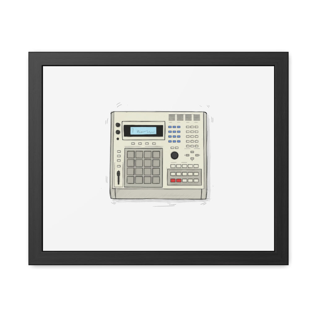 Vintage Drum Machine Framed Art Print – Retro Sampler & Beatmaker Wall Art for Music Producers