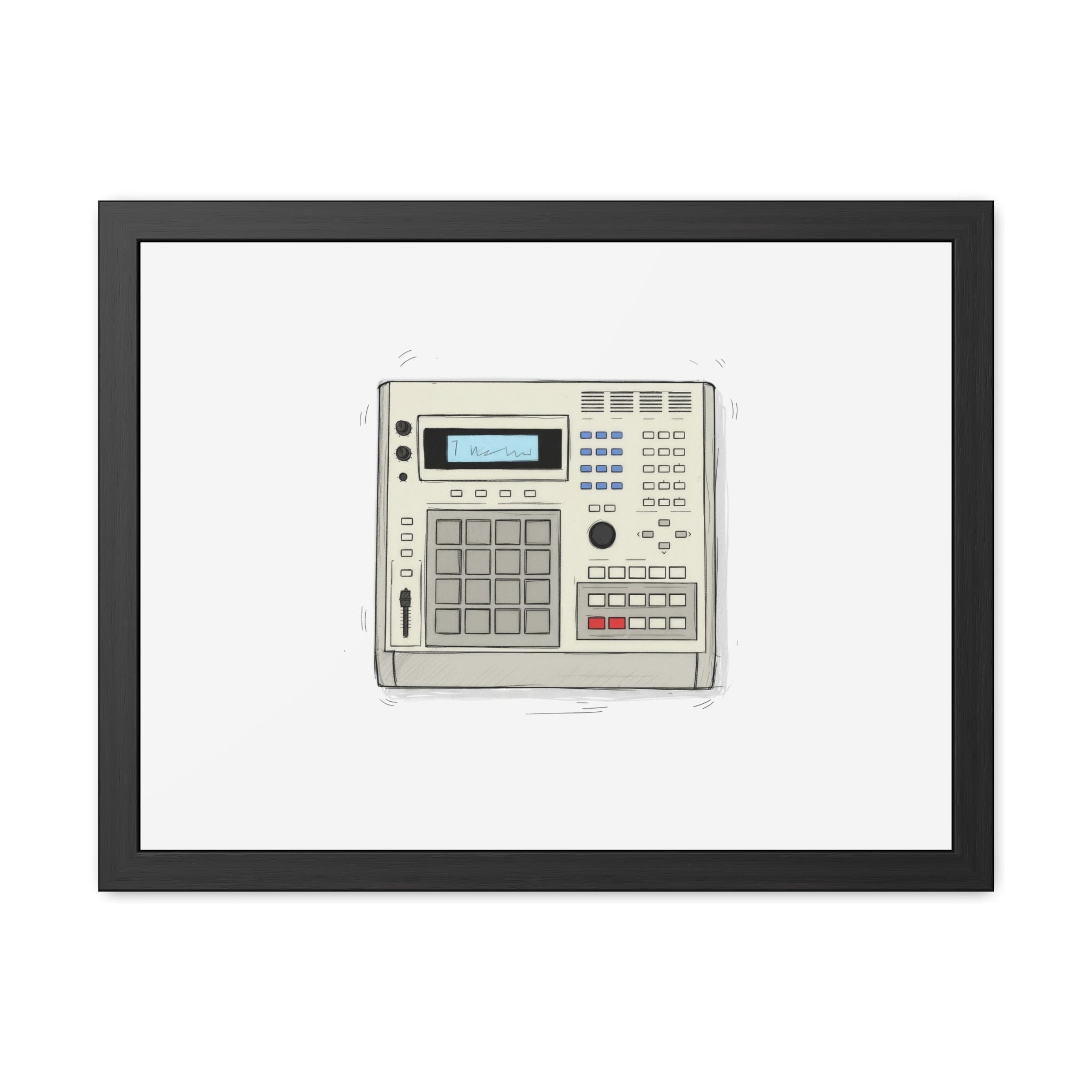 Vintage Drum Machine Framed Art Print – Retro Sampler & Beatmaker Wall Art for Music Producers