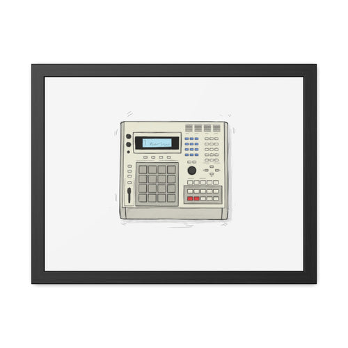 Vintage Drum Machine Framed Art Print – Retro Sampler & Beatmaker Wall Art for Music Producers