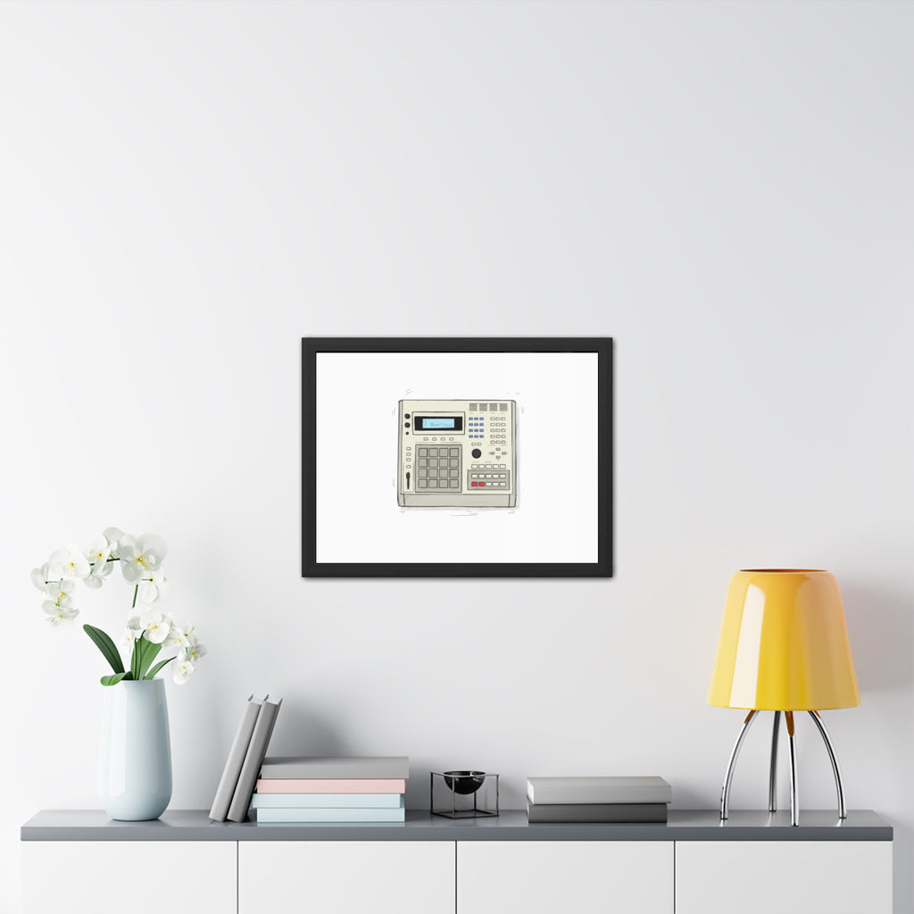 Vintage Drum Machine Framed Art Print – Retro Sampler & Beatmaker Wall Art for Music Producers