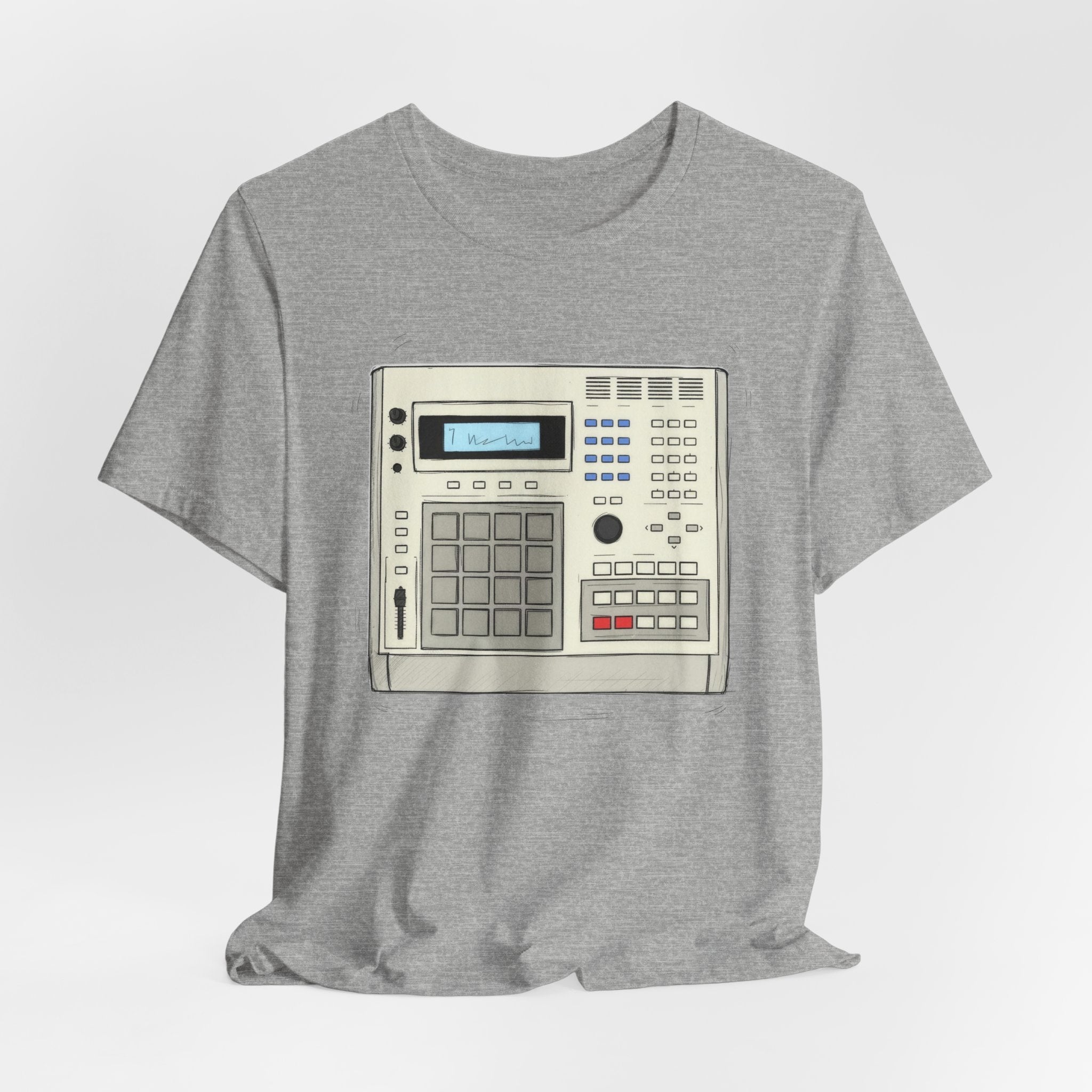 Vintage Drum Machine Graphic Gray Tee – Retro Sampler & Beatmaker Shirt for Music Producers