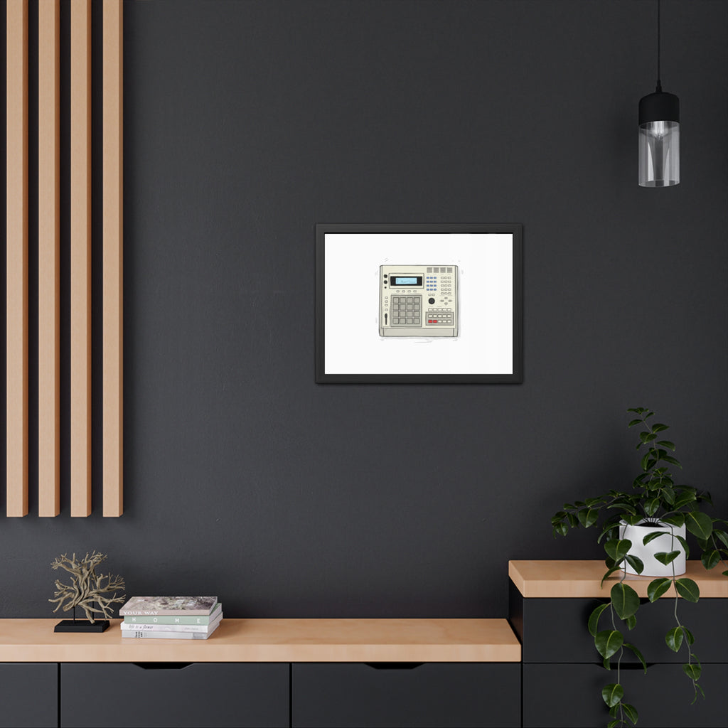 Vintage Drum Machine Framed Art Print – Retro Sampler & Beatmaker Wall Art for Music Producers