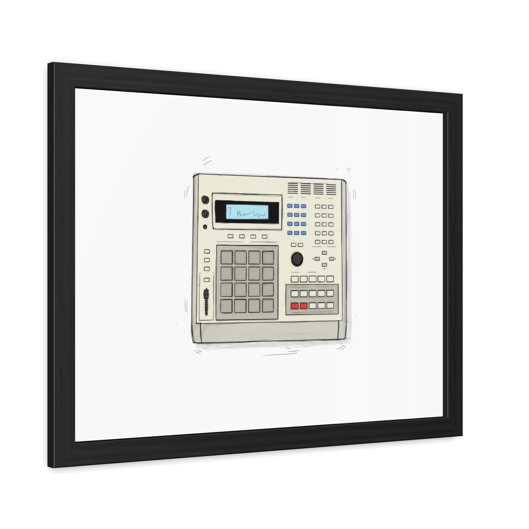 Vintage Drum Machine Framed Art Print – Retro Sampler & Beatmaker Wall Art for Music Producers