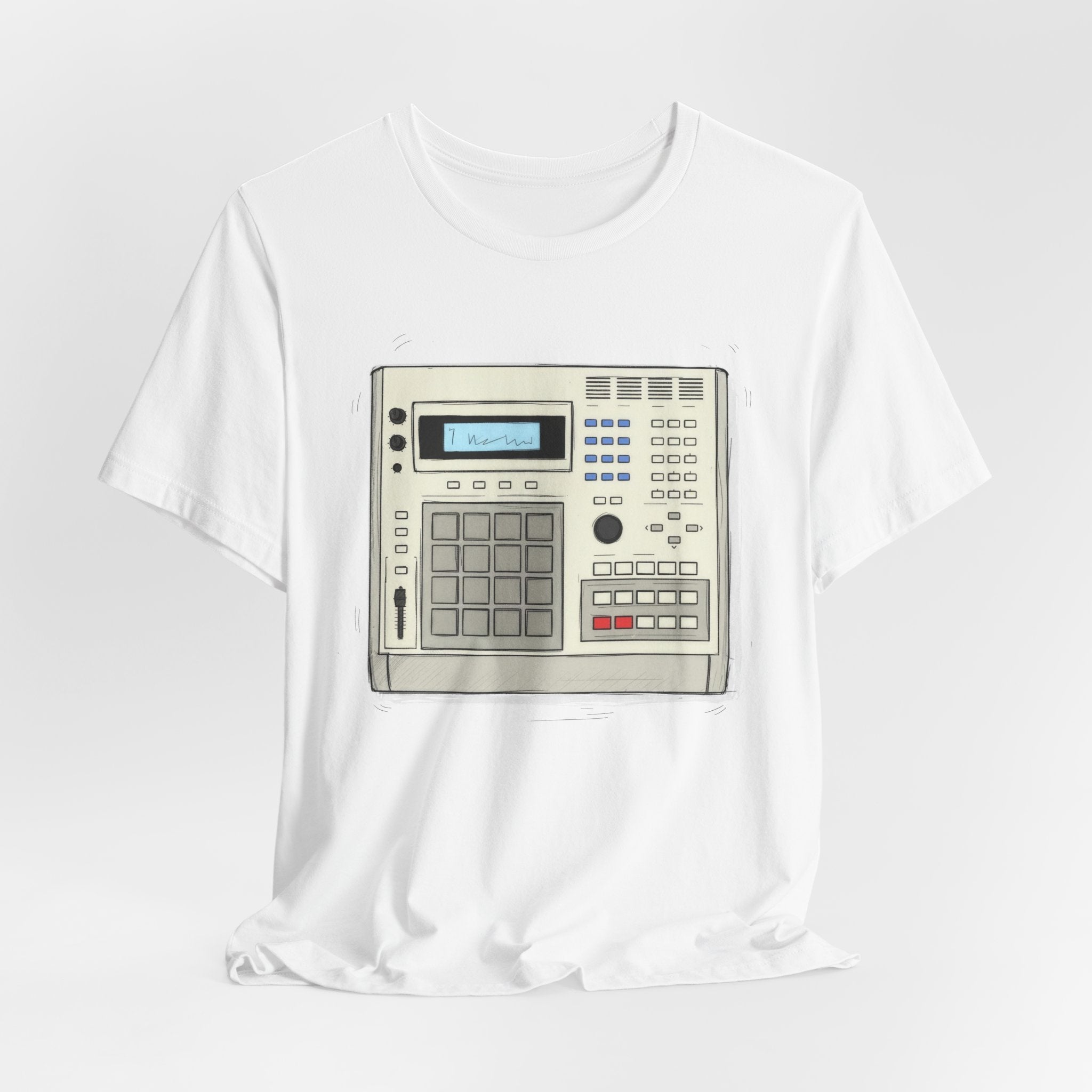 Vintage Drum Machine Graphic White Tee – Retro Sampler & Beatmaker Shirt for Music Producers