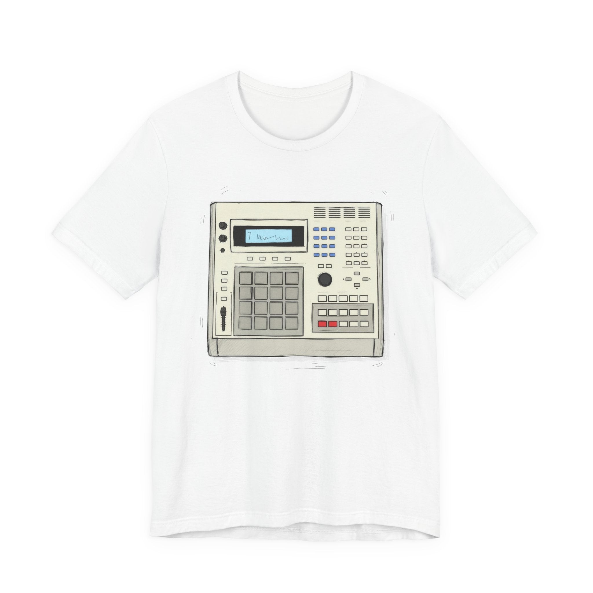 Vintage Drum Machine Graphic White Tee – Retro Sampler & Beatmaker Shirt for Music Producers