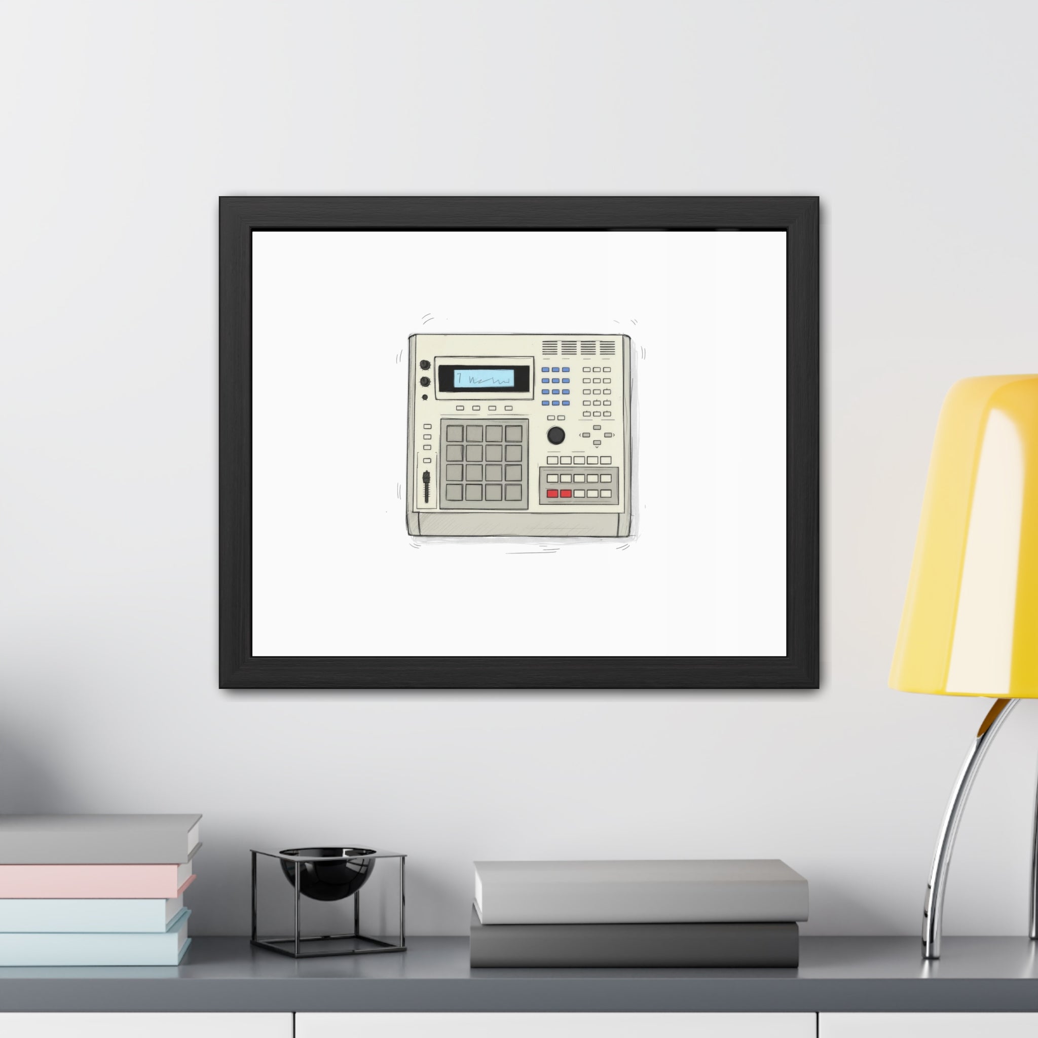 Vintage Drum Machine Framed Art Print – Retro Sampler & Beatmaker Wall Art for Music Producers
