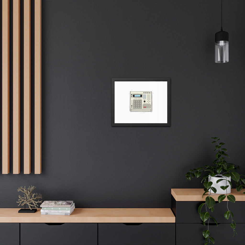Vintage Drum Machine Framed Art Print – Retro Sampler & Beatmaker Wall Art for Music Producers