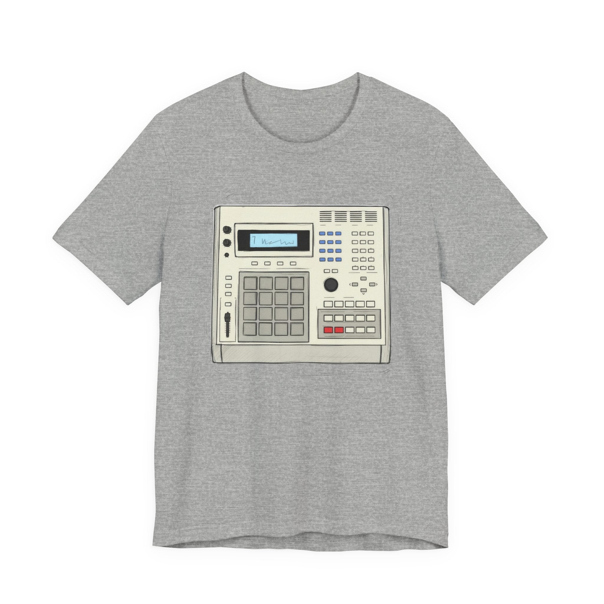 Vintage Drum Machine Graphic Gray Tee – Retro Sampler & Beatmaker Shirt for Music Producers