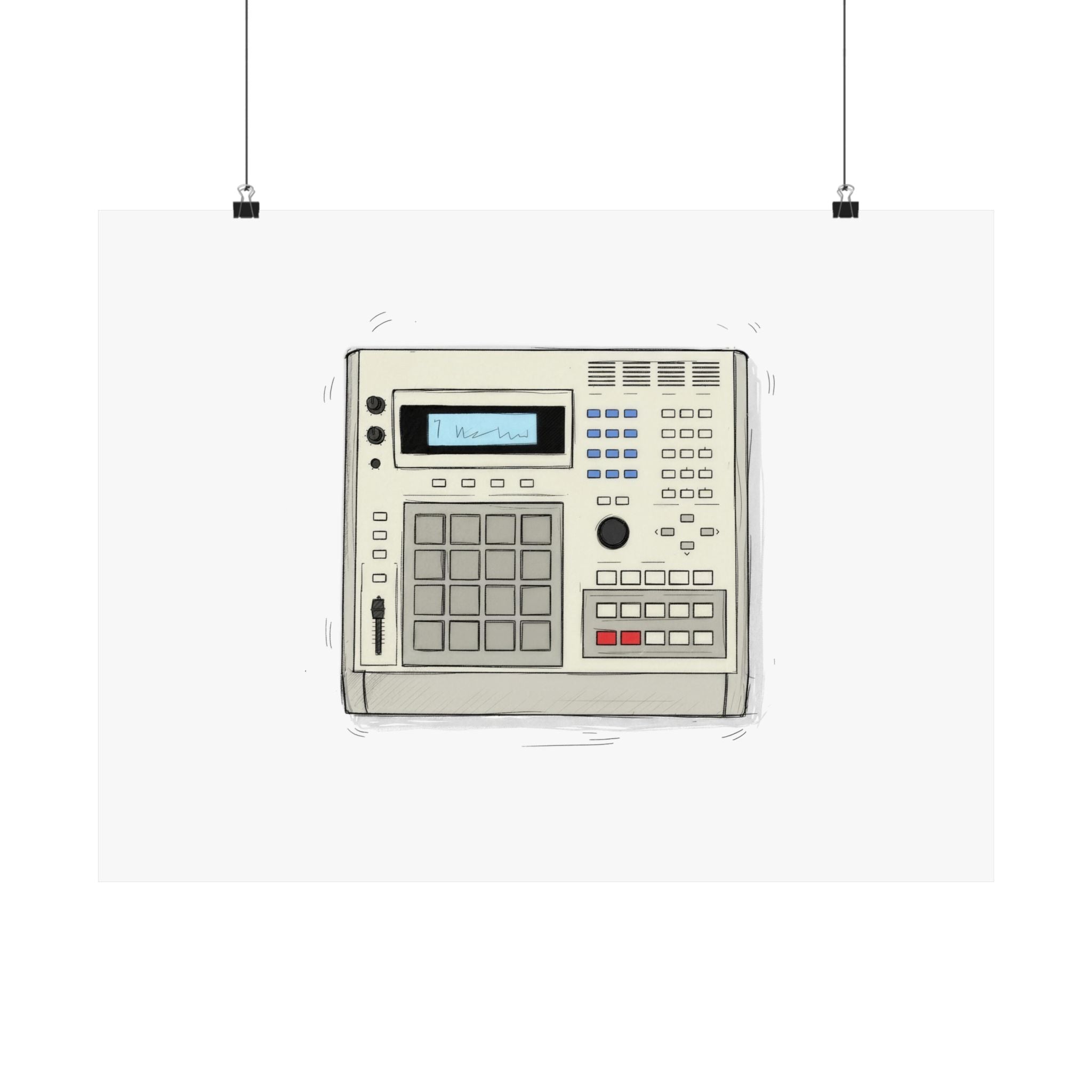 Vintage Drum Machine Art Print – Retro Sampler & Beatmaker Poster for Studio Wall