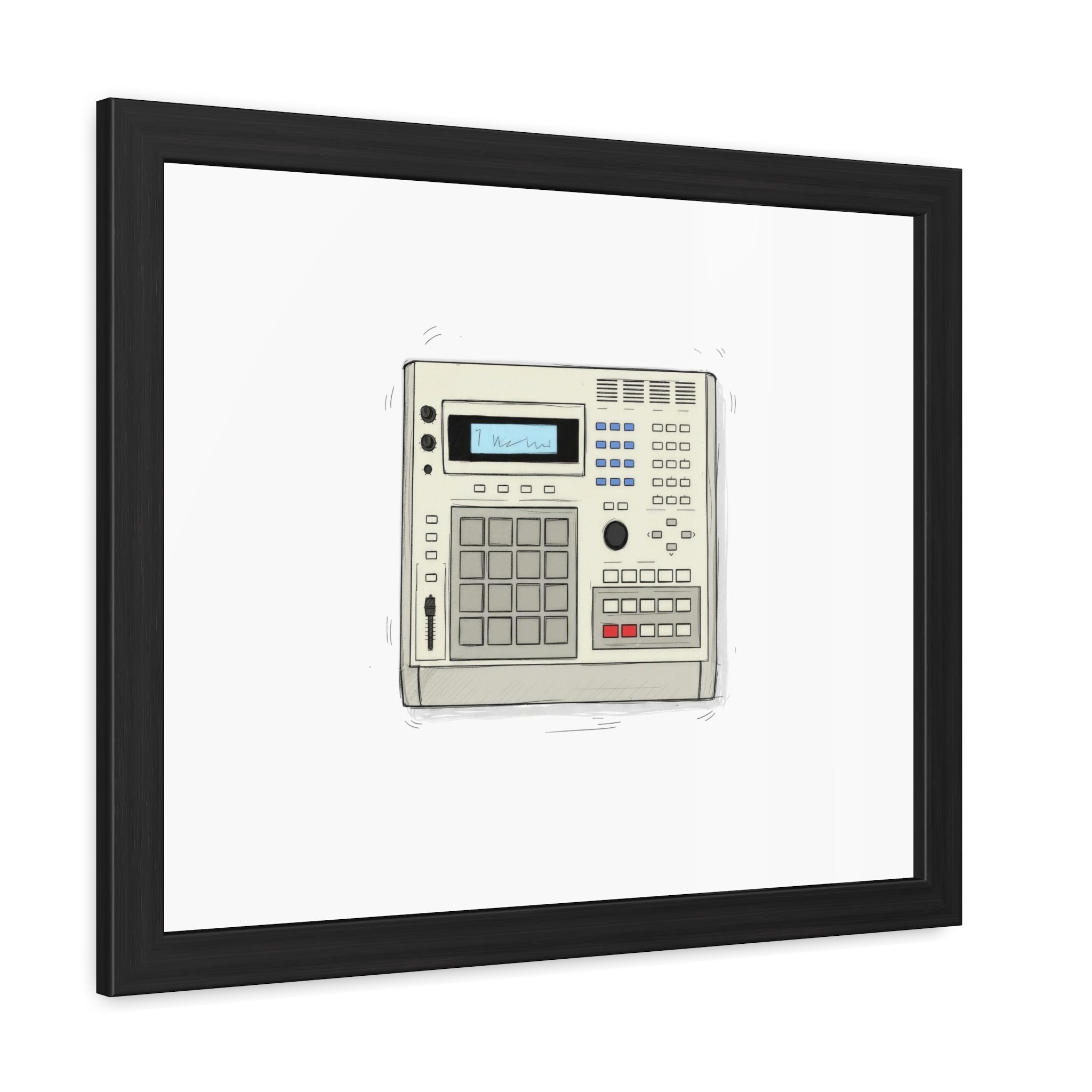 Vintage Drum Machine Framed Art Print – Retro Sampler & Beatmaker Wall Art for Music Producers