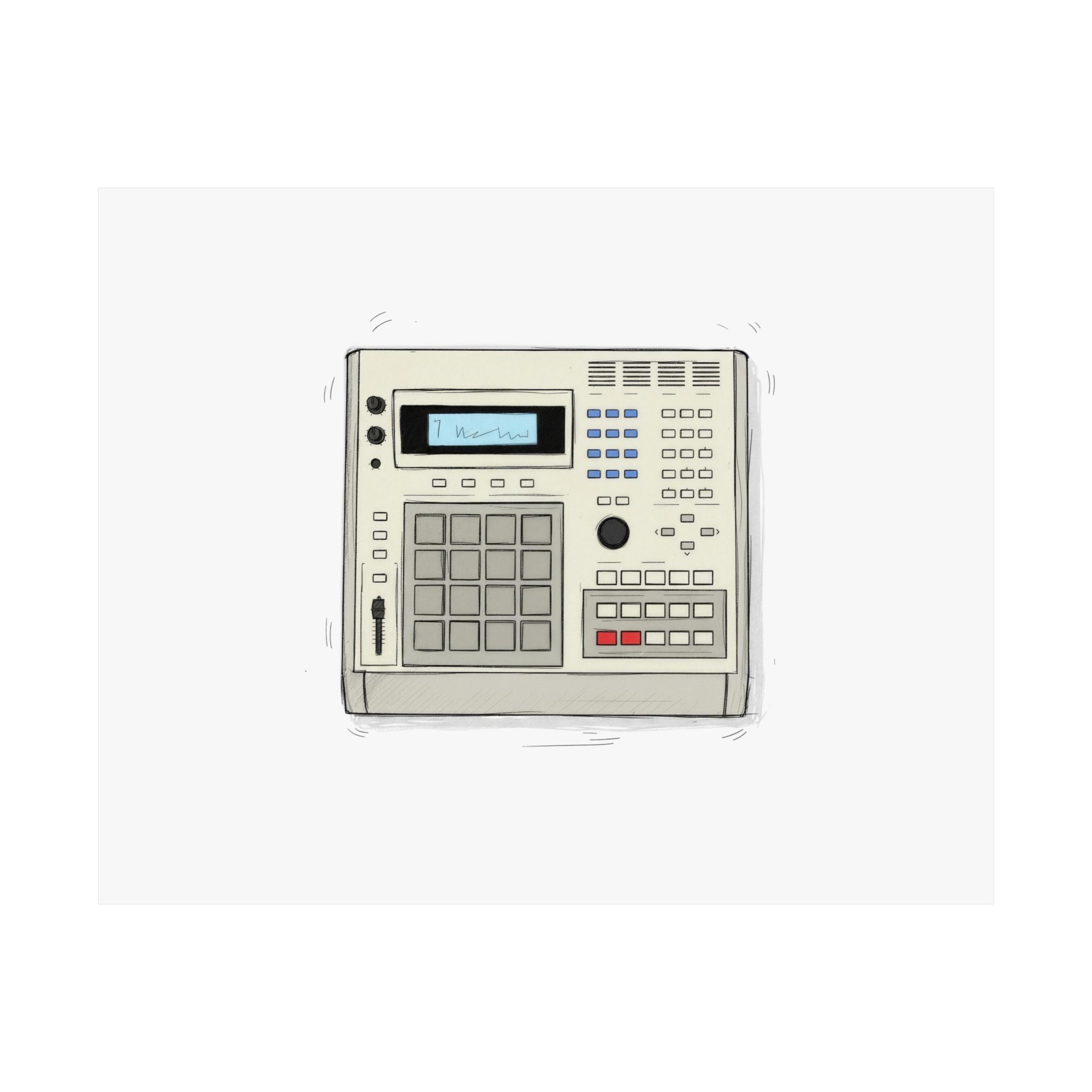 Vintage Drum Machine Art Print – Retro Sampler & Beatmaker Poster for Studio Wall